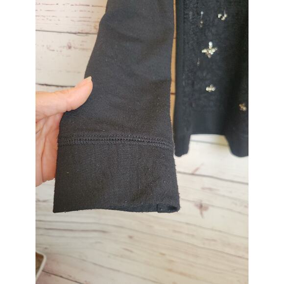 Maurices Black Floral Lace Rhinestones Knit Pullover Sweater Women's Size XL - Picture 6 of 10